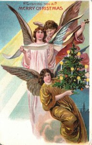 Vintage Postcard Wishing You A Merry Christmas Holiday Yuletide Season