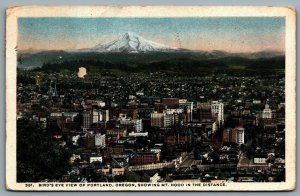 Postcard Portland OR c1921 Birds Eye View of Portland Showing Mt. Hood