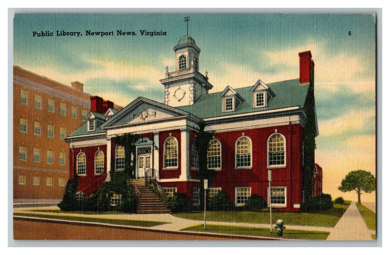 Public Library Newport News Virginia Vintage Standard View Postcard 