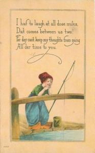 Artist impression Dutch Boy Fishing Comic Humor 1914 postcard 7553