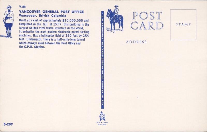 Post Office Vancouver BC British Columbia soon Amazon Unused Postcard D63