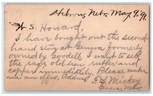 1891 Purchased Second Hand Store Hebron Nebraska NE Omaha NE Postal Card
