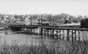 Thomaston ME Long Bridge Over Water Houses CYKO Real Photo Postcard