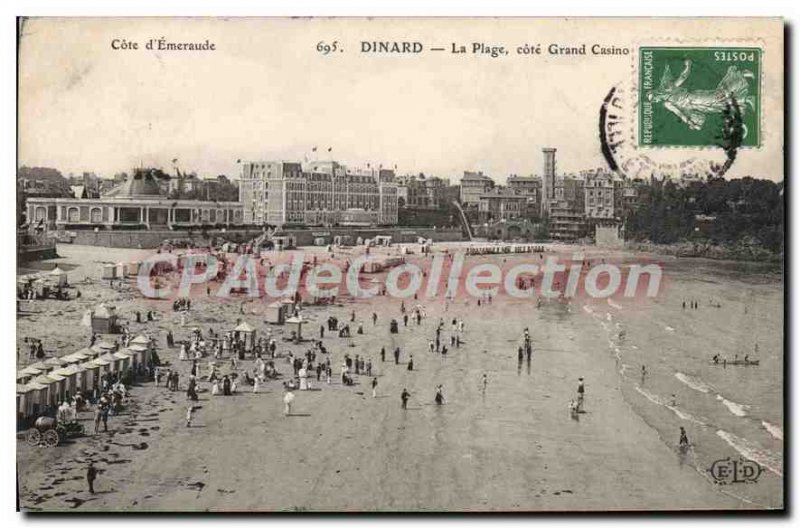 Old Postcard The Dinard Beach Grand Casino