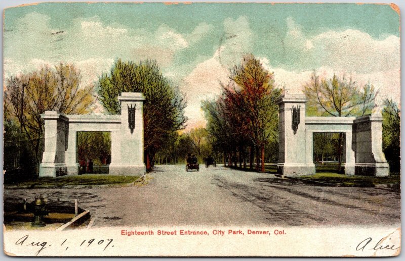 Denver Colorado CO, 1907 Eighteenth Street Entrance, City Park, Vintage Postcard