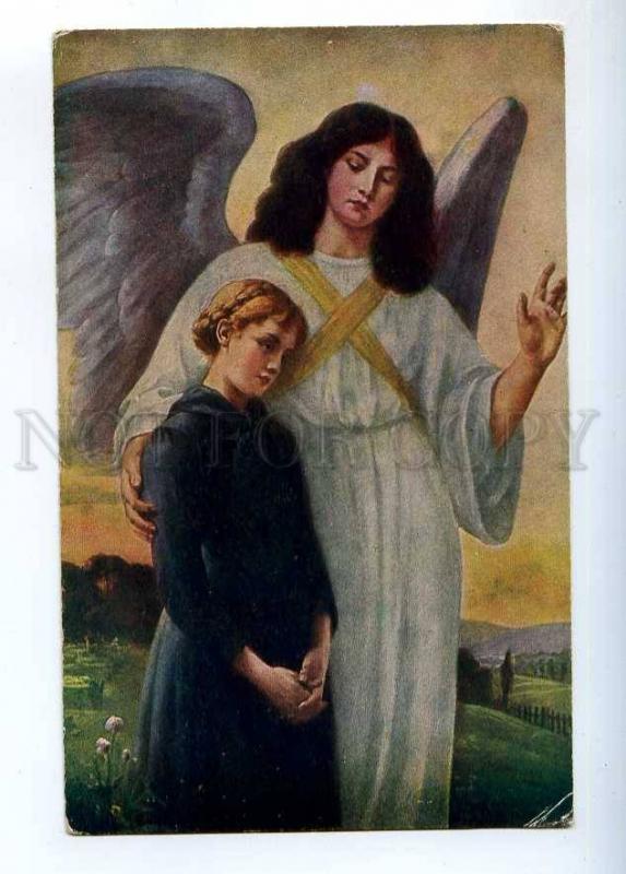 233249 MOURNING Woman GUARDIAN ANGEL by LINGNER Vintage PC