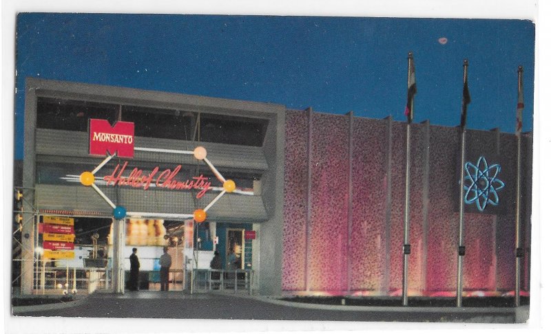 Disneyland California Monsanto Hall of Chemistry Night View Vintage 50s Postcard