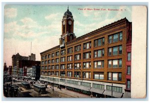 1908 View Main Street East Exterior Streetcar Clock Rochester New York Postcard