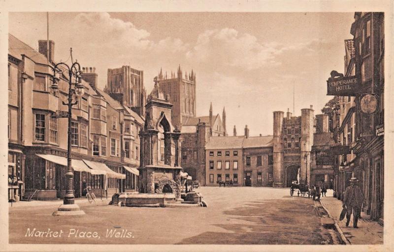 WELLS SOMERSET UK~MARKET PLACE-DAWKES & PARTIRIDGE CATHEDRAL SERS PHOTO POSTCARD