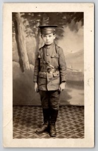 RPPC Wheeling WV The Little Soldier in His Uniform Studio Photo Postcard U23