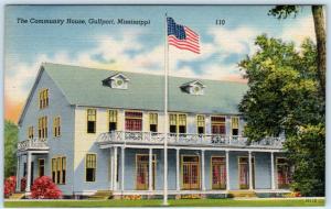 GULFPORT, Mississippi  MS    COMMUNITY HOUSE   ca 1940s Linen  Flag  Postcard