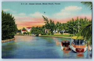 1946 Sunset Islands Lake Boats Grove Houses Miami Beach Florida Vintage Postcard