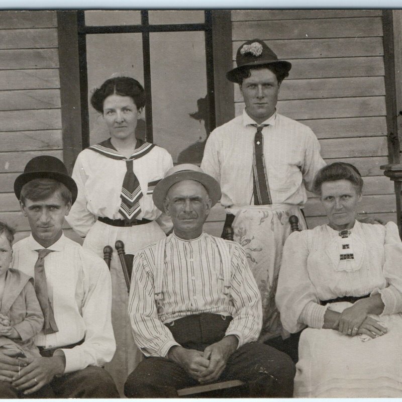 c1910s Old World Family Lineage House RPPC Classy Children Men Real Photo A143