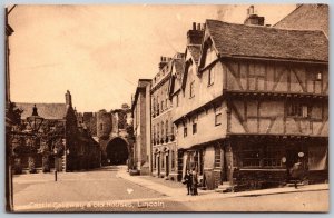 Postcard Lincoln England Castle Gateway Old Houses Street View DB