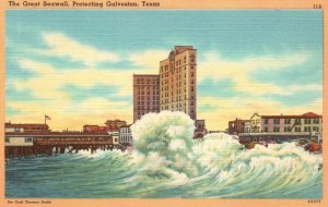 Vintage Postcard Great Seawall Ocean Waves Protecting Galveston Texas GWN News