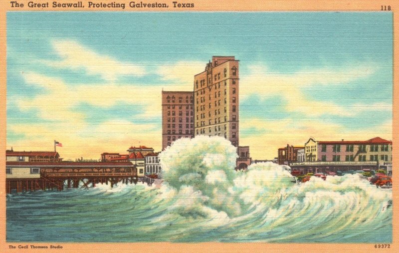 Vintage Postcard Great Seawall Ocean Waves Protecting Galveston Texas GWN News 