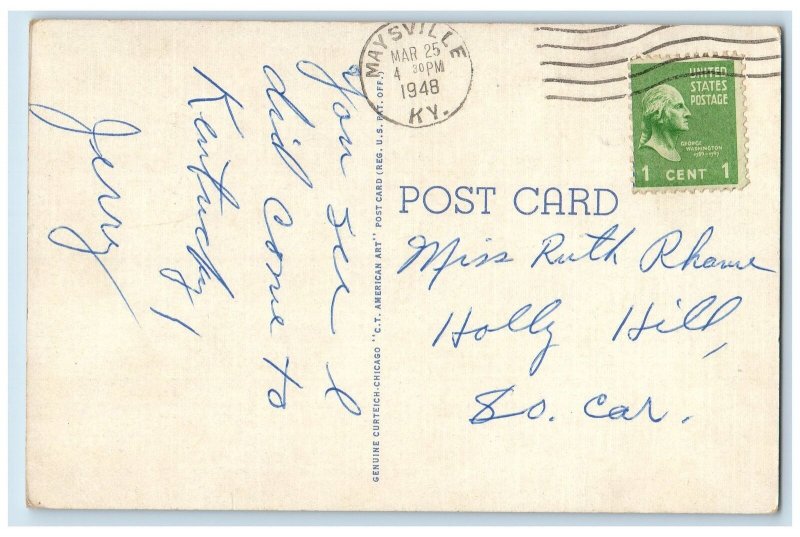 1948 Moonlight On The Ohio Moonlight Scene Maysville Kentucky KY Posted Postcard
