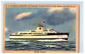 1949 S.S. Pocahontas Automobile and Passenger Transport Norfolk VA Postcard 