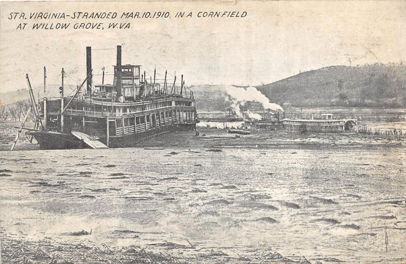 E73/ West Virginia Postcard Willow Grove 1910 Steamer Virginia Stranded Wreck