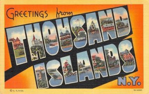 THOUSAND ISLANDS Large Letter Greetings New York c1940s Linen Vintage Postcard