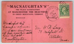 Macnaughtan's Restaurant  Manchester  Vermont  Postcard  1922