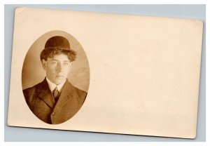 Vintage 1910's RPPC Postcard Photo of Handsome Young Man in Hat