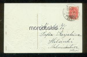 1909 FINLAND USED CHRISTMAS POSTCARD PINE CONES & TREE w TIED STAMP