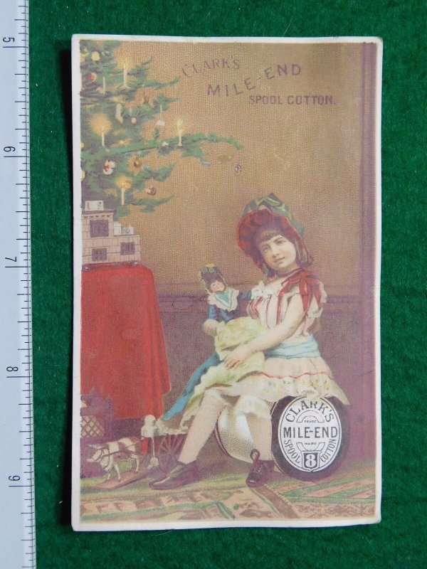 1870s-80s Clark's Mile-End Girl Dress Sitting on Roll Victorian Trade Card F29 