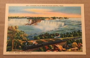 VINTAGE LINEN PC UNUSED NIAGARA FALLS FROM MICHIGAN CENTRAL RAILROAD TRAIN