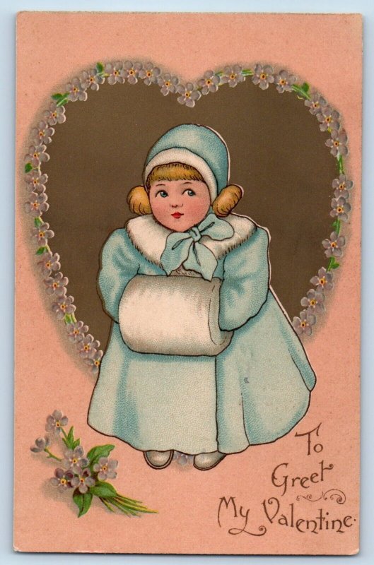 Annapolis MD Postcard Valentine Cute Little Girl Handwarmer Floral Heart Tuck