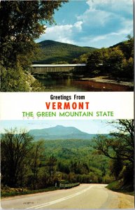Greetings Banner VT Green Mountain State Multi View Chrome Cancel WOB Postcard 