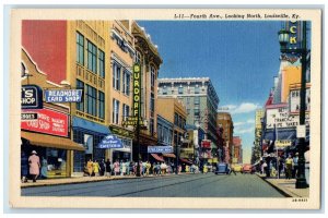 c1940s Fourth Avenue Looking North Louisville Kentucky KY Unposted Shop Postcard