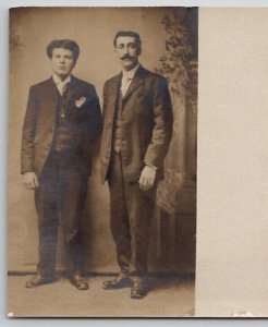 RPPC Two Handsome Men Wild Hair And Mustache Studio Photo c1915 Postcard S30