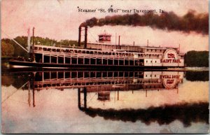 Vtg Steamer Saint Paul Steam Ship near Davenport Iowa IA 1909 Postcard