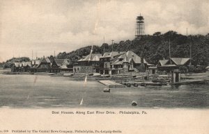 Vintage Postcard 1900's Boat Houses Along East River Drive Philadelphia PA