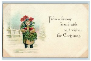 c. 1910 Cute Girl Presents Holly Christmas Snow Postcard P42