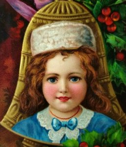 Victorian Christmas Postcard Blue Eyed Girl Bell 1480 Germany 1912 Gary Indiana