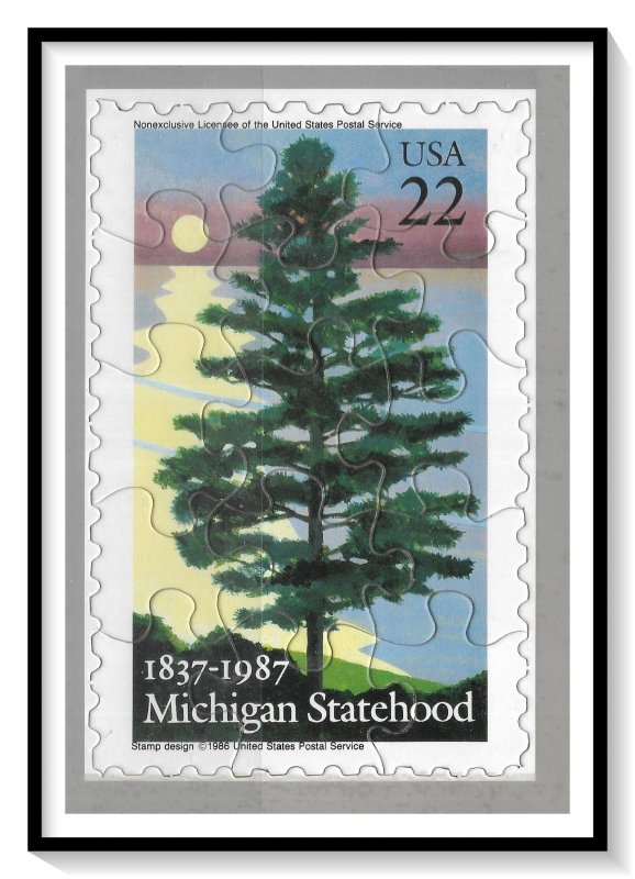 USPS 1986 Michigan Statehood Jigsaw Puzzle & Postcard