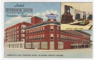 Hotel Jefferson Davis Anniston Alabama linen postcard