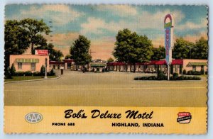 Highland Indiana Postcard Bobs Deluxe Motel Roadside View Signage Building 1955