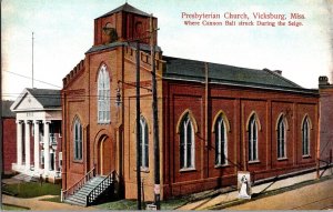 Presbyterian Church Where Cannonball Struck Vicksburg MS Vintage Postcard L43