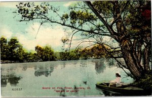 Girl in Boat on Fox River, Aurora IL c1910 Vintage Postcard C42