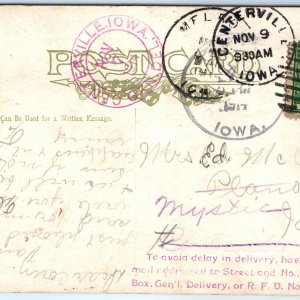 1914 Centerville, IA Gen Del Cancel Stamp Error Wrong Town Address Mystic A67