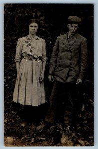 c1910's Young Girl And Boy Scene Field Dapper Fashion RPPC Photo Postcard