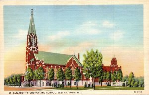 VINTAGE POSTCARD ST. ELIZABETH'S CHURCH AND SCHOOL EAST ST. LOUIS ILLINOIS