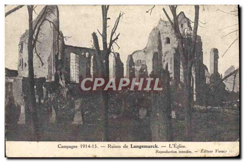 Old Postcard Campaign Langemarck Ruins L & # 39Eglise Army
