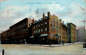 Vintage Postcard MA Springfield Massasoit House Streetcar Shops Hydrant 1909 H17