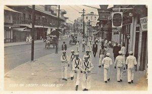 Country of Panama Storefronts U. S. Navy Horse & Buggies Real Photo Postcard