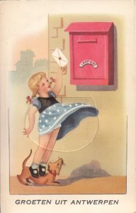Greetings from Antwerp Belgium leporello fold out multi view girl letter mailbox