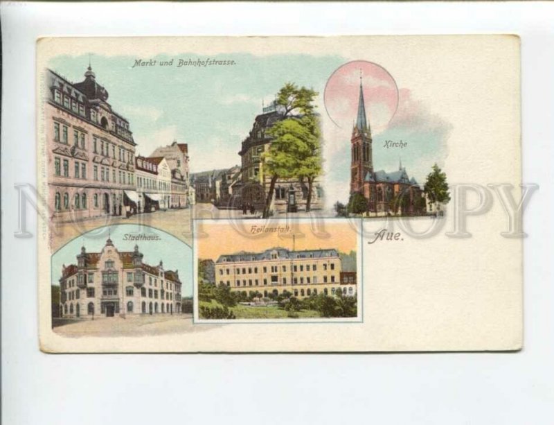 3173904 GERMANY Aue Bahnhofstrasse Vintage litho postcard